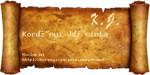 Korényi Jácinta névjegykártya